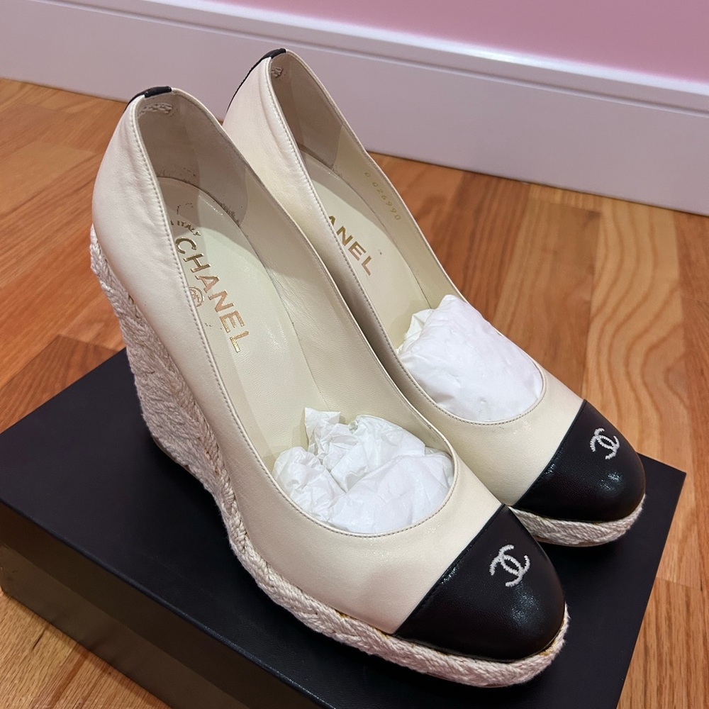 Vintage Chanel Wedges. Never worn, tags and authentication included.